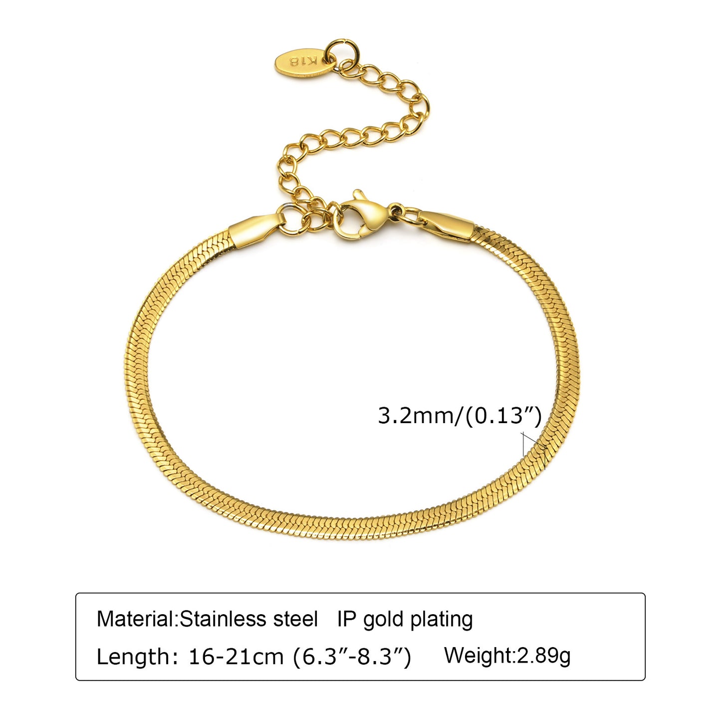 Stainless Steel Bracelet 18K Gold Women's Blade Chain