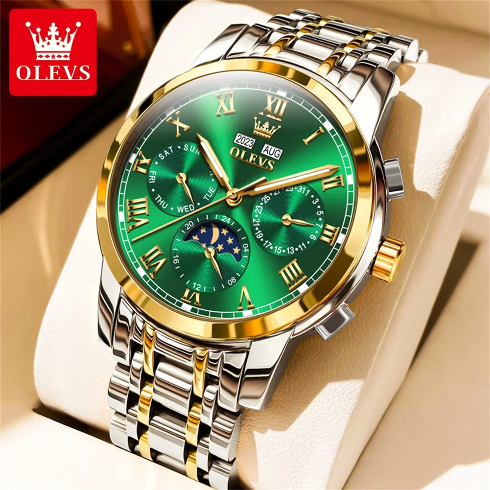 OLEVS 6692 New Roman Scale Luxury Mechanical Watch For Men Moon Phase Stainless Steel Automatic Man Watches Dress Hand Clock