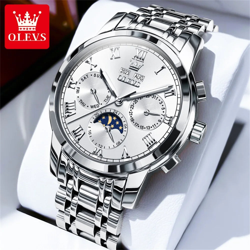 OLEVS 6692 New Roman Scale Luxury Mechanical Watch For Men Moon Phase Stainless Steel Automatic Man Watches Dress Hand Clock